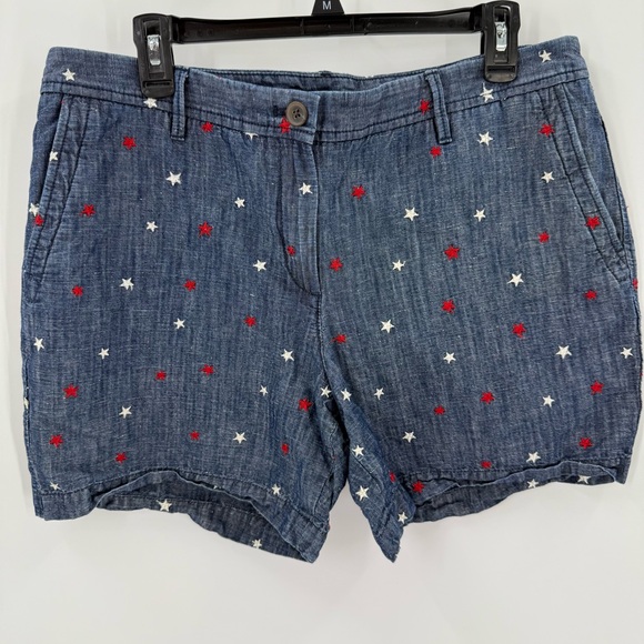 Talbots Embroidered Red White‎ Blue Star Chino Shorts |Size 14P Relaxed Chino - Picture 1 of 7